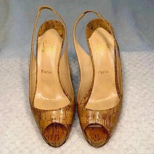 Christian Louboutin SZ 9.5 Beige sling back Patten cork leather